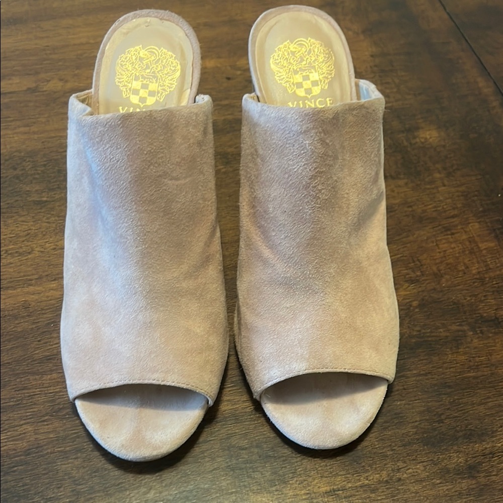 Vince Camuto Tan Mules Suede Minimalist Design